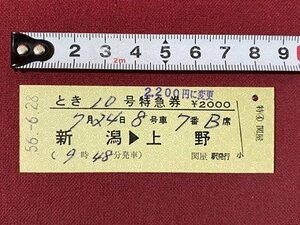 ｃ◆　昭和56年　特急券　1枚　とき10号　新潟→上野　関屋駅発行　切符　鉄道　当時物　印刷物　/　K43