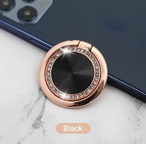 スマホ　リング　バンカーリング　iPhone android 薄型　キラキラ　ストーン　３６０度　回転　匿名配送　ネコポス　ブラック　黒