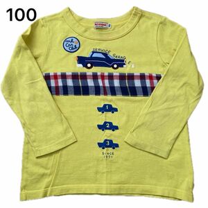 100 長袖Tシャツ ミキハウス ロンT 長袖 車　刺繍　黄色