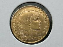 フランス・1907・10フラン金貨・ルースター【AU】_画像1