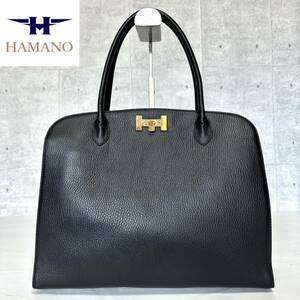 HAMANO ハマノ 濱野皮革工藝 皇室御用達 レザー ブラック 黒 ゴールド金具 シボ革 ショルダーバッグ ハンドバッグ トートバッグ