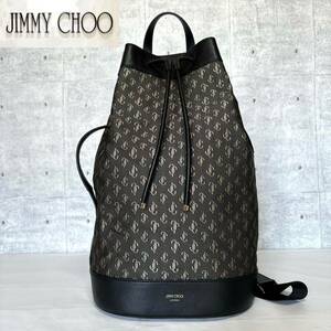 未使用級 JIMMY CHOO ジミーチュウ バックパック EVAN BACKPACK RAU メンズ リュック JCロゴ ジャカード 鞄 BLACK/GOLD