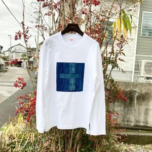 2333 size M 襤褸　tシャツ 古布　リメイク　藍染　藍染め　パッチワーク　刺し子　刺子　らんる　古裂　再構築　