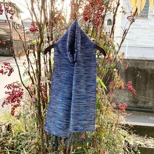 2353 手織り　ストール　藍染　藍染め　手織機織り　ナチュラル　草木染め　さをり織り　ヴィンテージ