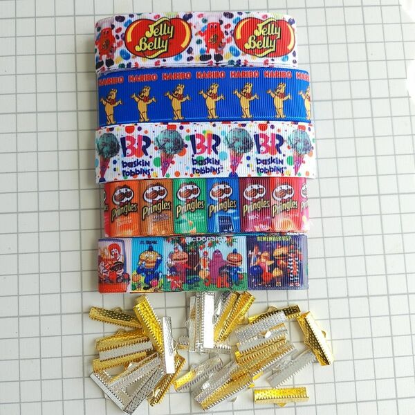 （No.34）海外リボン ワニカンミックス 25mm まとめ売り 海外お菓子 デザイン