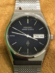 セイコー グランドクォーツ 4843- 8050 QZ ネイビー文字盤 デイデイト メンズ腕時計 ベルト社外品 カレンダー不具合あり