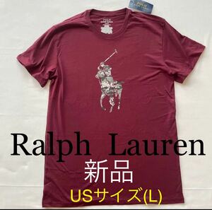 新品ラルフローレン半袖Tシャツ(エンジ色)迷彩柄POLOビッグポニーカモプリントTシャツ(USサイズのLサイズ)