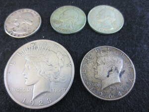 【59757m】1928年号・アメリカ イーグル リバティピースクイン1ドル銀貨 他 アメリカ銀貨 5枚まとめ