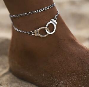 921* new goods unused * lady's handcuff type silver anklet 21+6. sea pool Korea woman jewelry accessory lovely simple 