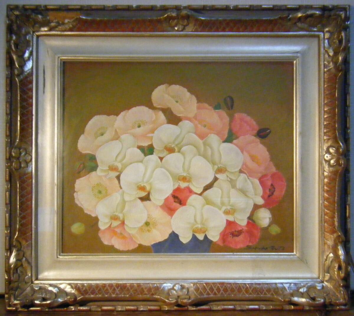 [Authentic] Painting Sakiko Saito Oil Painting No. 8 Flower Masterpiece Q50, painting, oil painting, still life painting