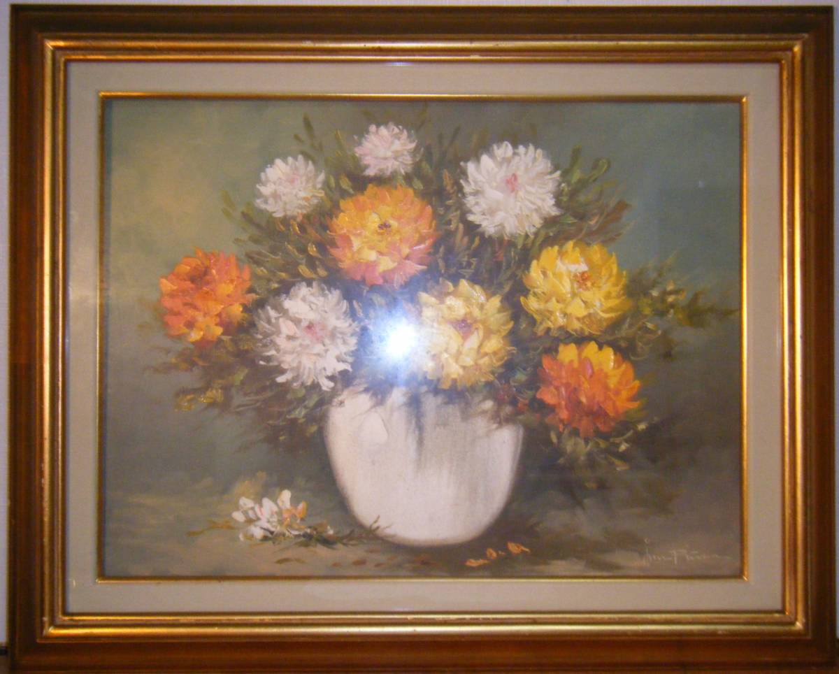 [Authentic] Painting, Artist unknown, Signed, Oil painting, No. 10, Flowers, Precise depiction, Q30, Painting, Oil painting, Still life