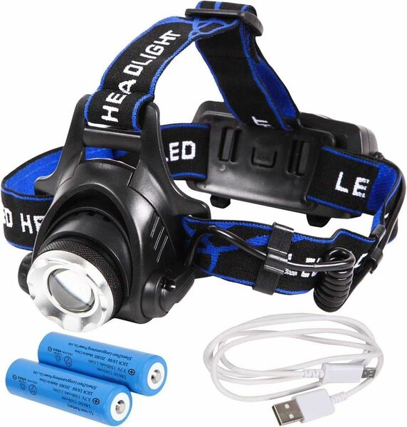 LEDヘッドライト USB充電式 高輝度 【015】軽量 作業灯 夜釣り ワークライト 災害時 緊急時 ヘッドランプ