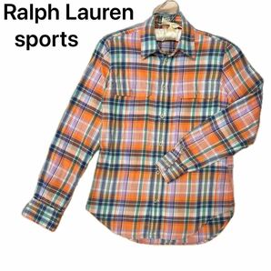 美品　Ralph Lauren sports ラルフローレンスポーツ　チェック 長袖 シャツ オレンジ　サイズ4 160/88A