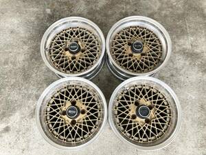 【当時物4本セット】 HEROES RACING 「6.5-JJ×15」 3ピース PCD：114.3 オフセット＋3 4穴 ハブ径φ70mm 旧車 SINCE1972 深リム（IH069）