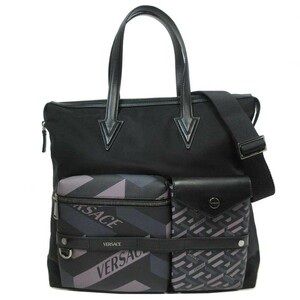  Versace . tote bag VERSACE rug reka nylon 2WAY tote bag diagonal ..1005647 ( black × gray ) men's 