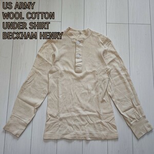 70's US ARMY ウール コットンアンダー シャツ サーマル ベッカム ヘンリー 猫目ボタン ヴィンテージ ビンテージ MEDIUM ミント 生成り