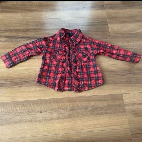 baby gap 80 赤 チェック シャツ ベビーキャップ
