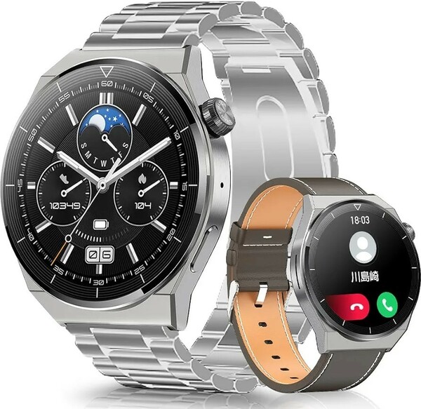 スマートウォッチ 丸型 【Bluetooth通話&ベルト3種付き&ワイヤレス充電】 smartwatch 1.36インチ サファイアガラスディスプレイ