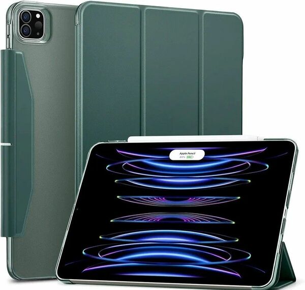 ESR iPad ケース 半透明 スタンドケース 留め具付き グリーン カバー iPad 三つ折り オートスリープ機能 ESR