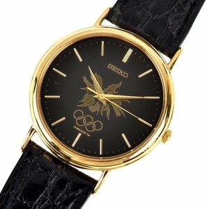 セイコー 7N21-8A00 オリンピック記念モデル QZ クォーツ メンズ腕時計 ゴールド×ブラック文字盤