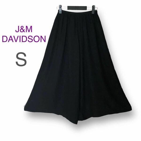 J&M DAVIDSONシルク混 フレア ワイドパンツ Sサイズ8 黒 ブラック ジェイアンドエム デヴィッドソン ギャザー 7号 定価4.5万
