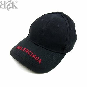 美品 バレンシアガ ベースボールキャップ 帽子 ロゴ シンプル 表記サイズ:L (59cm) 黒 赤 ブラック レッドカラー BALENCIAGA 〓