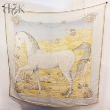 美品 エルメス カレ140 砂漠の馬 スカーフ CHEVAL DIL DESERT 大判 シルク100％ 薄手 HERMES ★_画像1