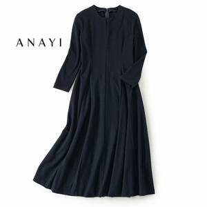 美品★ANAYIアナイ4.3万★38size/11号★ワンピース紺G086