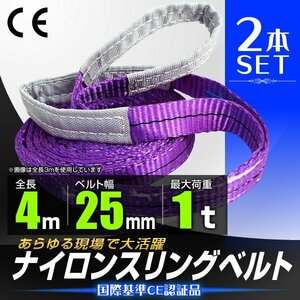 【2本セット】スリングベルト 耐荷1000kg 25mm×4m 新品 未使用 ナイロン ベルトスリング ベルト 荷吊り 牽引 玉掛け 荷揚げ 土木 建築