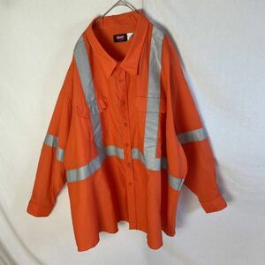 レッドキャップ　長袖ワークシャツ　リフレクター　古着　7XL-RGサイズ オレンジ　WORKWEAR