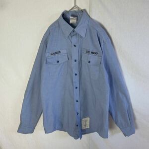 USNAVY SEAGOING UNIFORM 長袖ワークシャツ　古着　L-36SLサイズ　ブルー　WORKWEAR ミリタリー