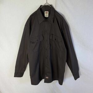 ディッキーズ　長袖ワークシャツ　古着　Mサイズ　ブラウン WORKWEAR