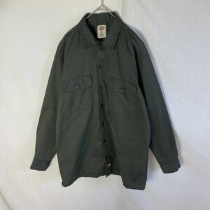 ディッキーズ　長袖ワークシャツ　古着　Mサイズ　ダークグリーン　WORKWEAR