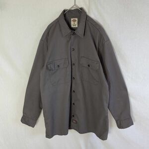 ディッキーズ　長袖ワークシャツ　古着　Mサイズ　グレー無地　WORKWEAR