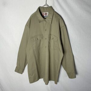 ディッキーズ　長袖ワークシャツ　古着　Lサイズ　ベージュ　WORKWEAR