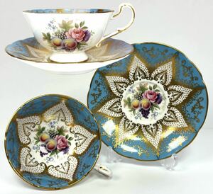 [ super valuable * ultra rare!!] Britain .. purveyor Paragon/ high brand Paragon turquoise * fruit & flower cup & saucer 