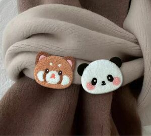 2枚入り　レッサーパンダ　パンダ刺繍アイロンふわふわシール