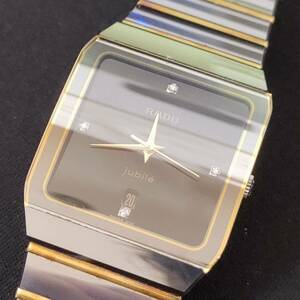 ラドー ジュビリー RADO jubil 129.0266.3 クォーツ デイト 3針 腕時計 ブラック文字盤 ４Pダイヤモンド 稼働品 【17736