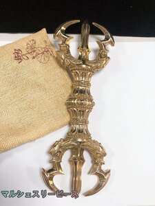 三鈷杵 密教法具 大々型 長さ22CM 金剛杵真鍮仏具 密教で使われる仏具精緻彫り ハイグレード 寺院仏具 手道具