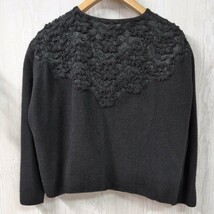 豪華なビーズ刺繍のカーディガン 42 黒 ブラック ウール素材 8分袖くらい レース使い レディース トップス 裏地付き フォーマル_画像7