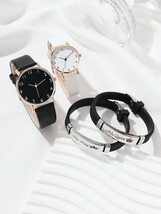 腕時計 レディース セット 4 ピース/セットカップルの愛のデザインレザークォーツ時計ブレスレット付き、時計セット_画像3
