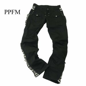 PPFM ペイトンプレイス 通年 サイドジップ 変形デザイン★ ストレッチ ブッシュ デニム パンツ ジーンズ Sz.M　メンズ 黒　A4B00667_2#R