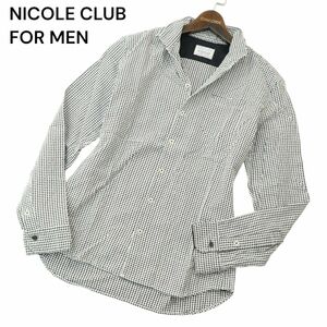 NICOLE CLUB FOR MEN ニコルクラブ フォーメン 通年 襟ワイヤー★ 格子柄 長袖 イタリアンカラー シャツ Sz.48　メンズ　A4T01045_2#C