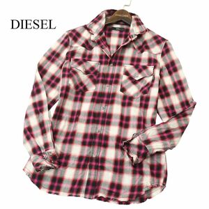 美品★ DIESEL ディーゼル 通年 カットオフ★ 襟ワイヤー 長袖 ウエスタン オンブレー チェック シャツ Sz.S　メンズ　A4T01058_2#C