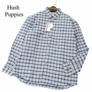 【新品 未使用】 Hush Puppies ハッシュパピー 通年 ロゴ ドッグ刺繍★ 長袖 ボタンダウン チェック シャツ Sz.L　メンズ　A4T01056_2#C