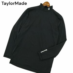 TaylorMade テーラーメイド 通年 ロゴプリント★ ストレッチ モックネック 長袖 カットソー シャツ Sz.L　メンズ 黒 ゴルフ　A4T00927_1#F