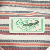 【新品 未使用】 Crocodile クロコダイル 通年 長袖 ボタンダウン マルチ ストライプ シャツ Sz.L　メンズ　A4T00996_1#C_画像7