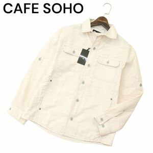 【新品 未使用】 CAFE SOHO カフェソーホー 春夏 麻 リネン混 ストライプ ワーク ジャケット Sz.M　メンズ　A4T01066_2#C