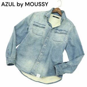 AZUL by MOUSSY アズール マウジー 通年 USED加工★ 長袖 ストレッチ スウェット ドビー デニム ワーク シャツ Sz.L　メンズ　A4T01096_2#C