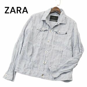 ZARA ザラ マン 春夏 麻 リネン100％★ チェック トラッカー ジャケット Sz.S　メンズ　A4T01278_2#M